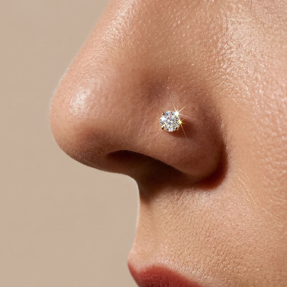 

Aide S925 Sterling Silver Shiny 2/3/4/5mm Zircon Nose Ring Simple Four Prong Piercing Earrings Fine Jewelry for Women 1piece