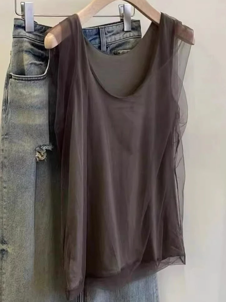 Ele Knitted Me Paneling Casual Slim Fit Colete Svel Top Coreano Sle Corte Reto Cor Verão Faion Feminino...