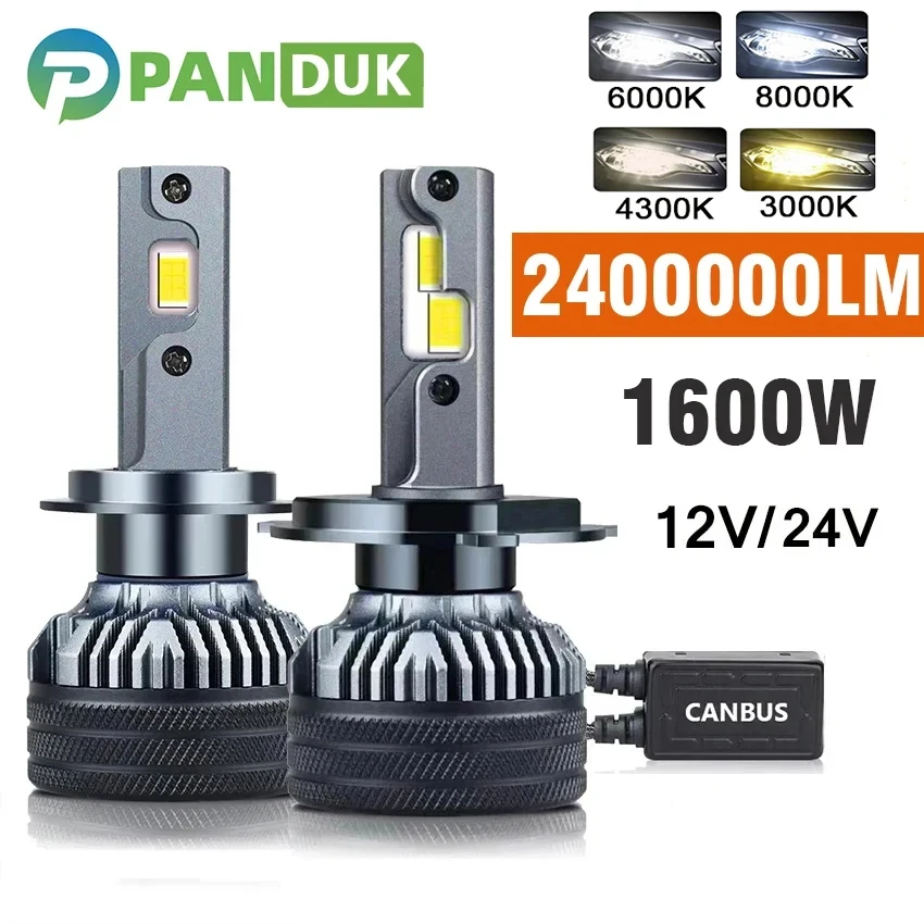 

PANDUK H7 H4 Led 2400000LM 1600W Double Copper Tube Light For Car H1 H11 6000K 12V 24V Truck 9005 HB4 9006 Led Headlight Bulb