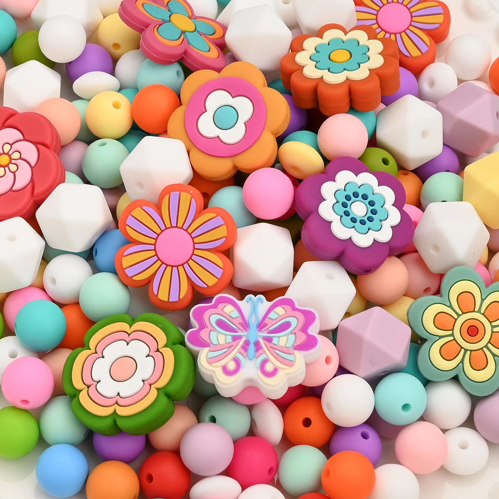 11Pcs Silicone Beads Baby Teether Flower Round Beads Baby Teething Chewing Toys Diy Pacifier Chain Jewelry Accessories Bpa Free
