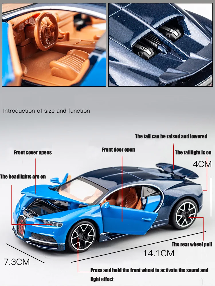 1:32 Alloy Car Model Metal Pull Back Simulation Car Toy Boy Sports Car Acousto-optic With Sound and Light For Kids Gift