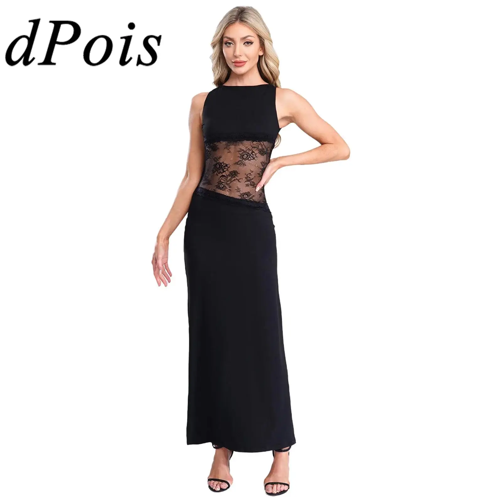 Vestido Sexy con espalda descubierta para mujer, vestido largo ajustado sin mangas con agujeros para boda, banquete, desfile, evento de Festival