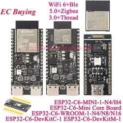 ESP32-C6-DevKitM-1 ESP32-C6-DevKitC-1 Mini Development Board ESP32-C6 MINI-1 WROOM-1 Wireless 2.4GHz Wi-Fi 6 BLE5 Zigbee Module