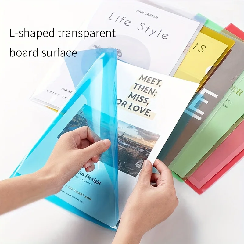 10 Pcs L-shaped folder plastic PP transparent single-page folder A4 two-page set office document storage and organization