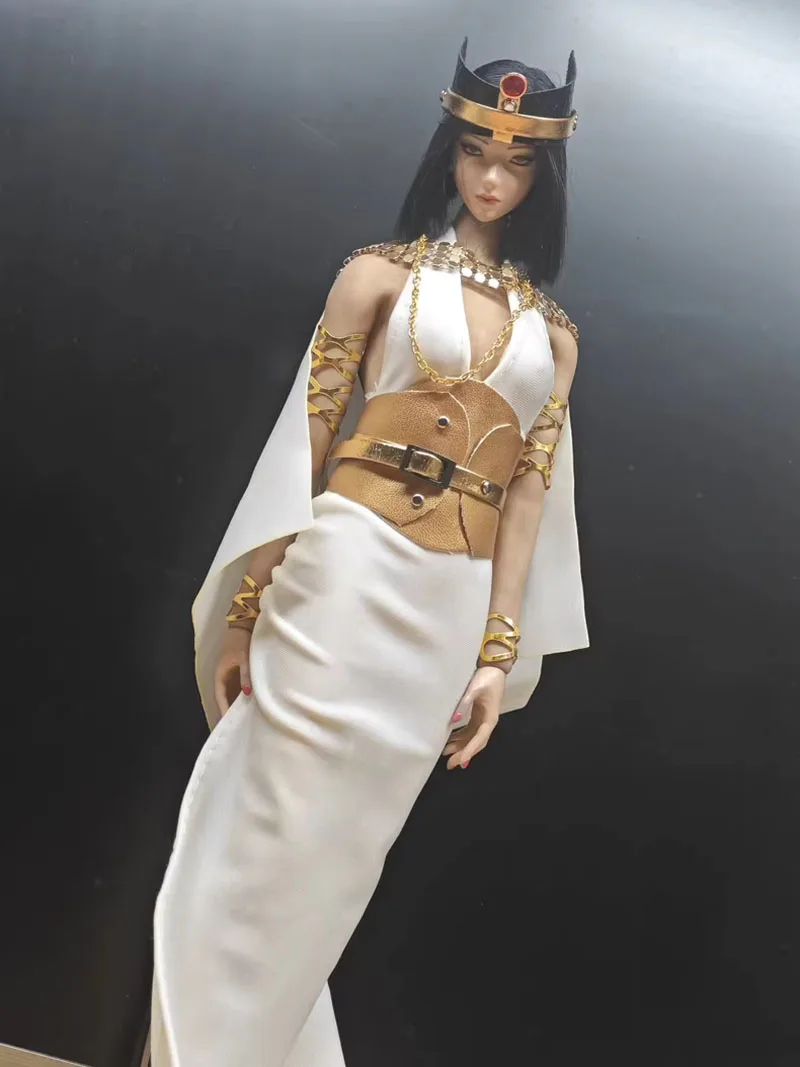 

1/6 Scale Female Egyptian Queen Clothes Suit Irregular Deep V Floor Length Dress with Gold Leather Belt for 12" Action Figure