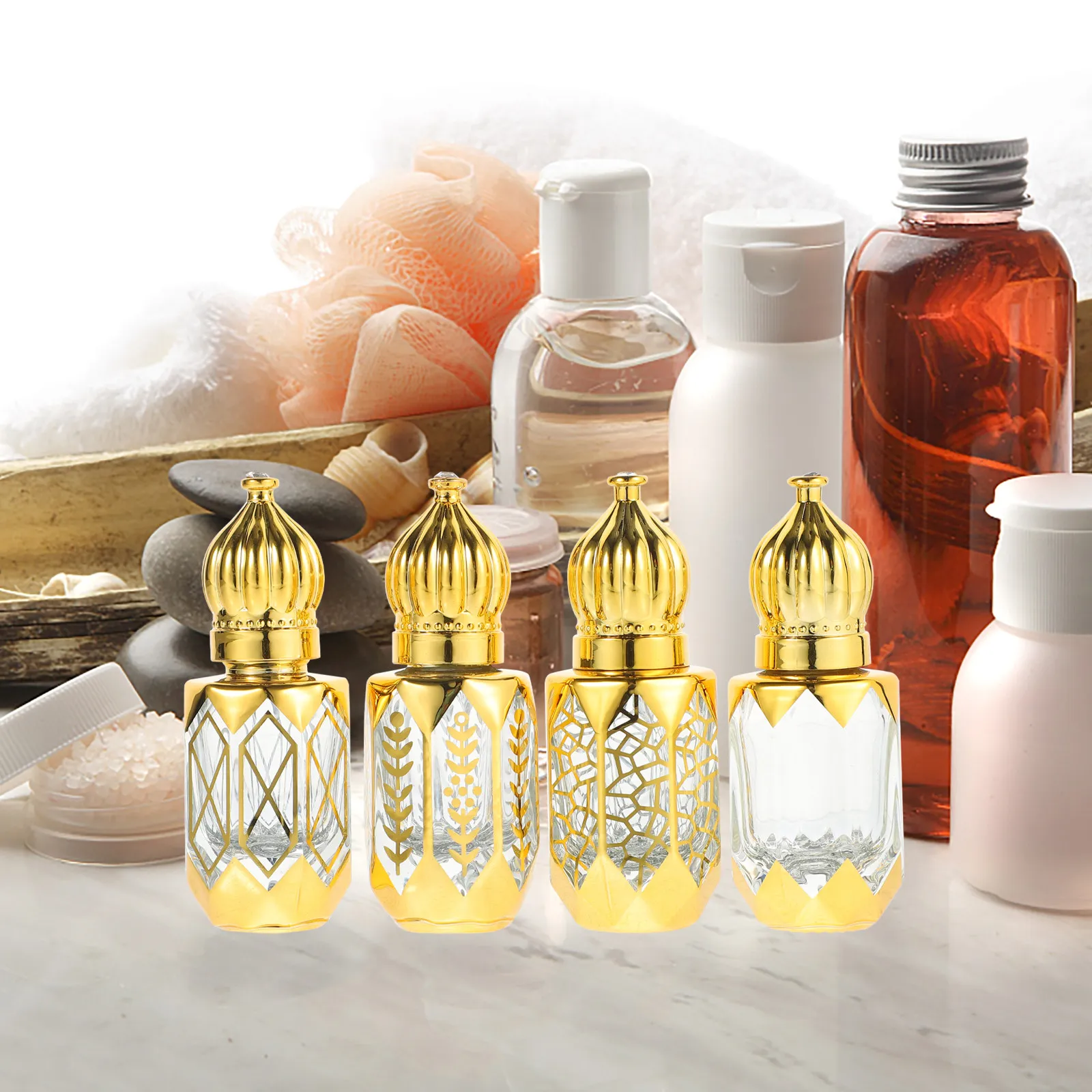 

Набор из 4 мини-стеклянных флаконов-роллеров для эфирных масел, герметичные пустые флаконы для духов, портативные для путешествий