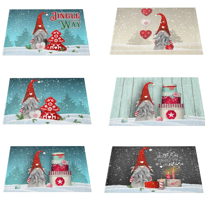 

Table decoration and accessories linen Christmas Faceless Gnome dwarf Printed table place mat Cloth placemat coaster kitchen