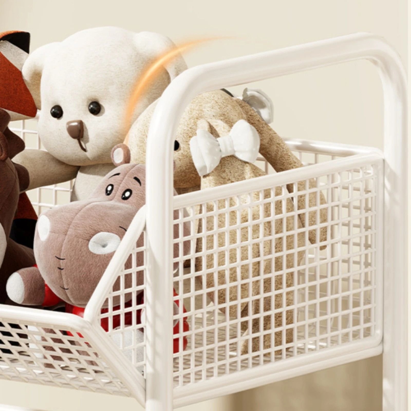 Three-Tier Storage Cart Multi-Purpose Open Basket Organizer with Top Handles Mobile Utility Cart with Mesh Baskets Space-Saving