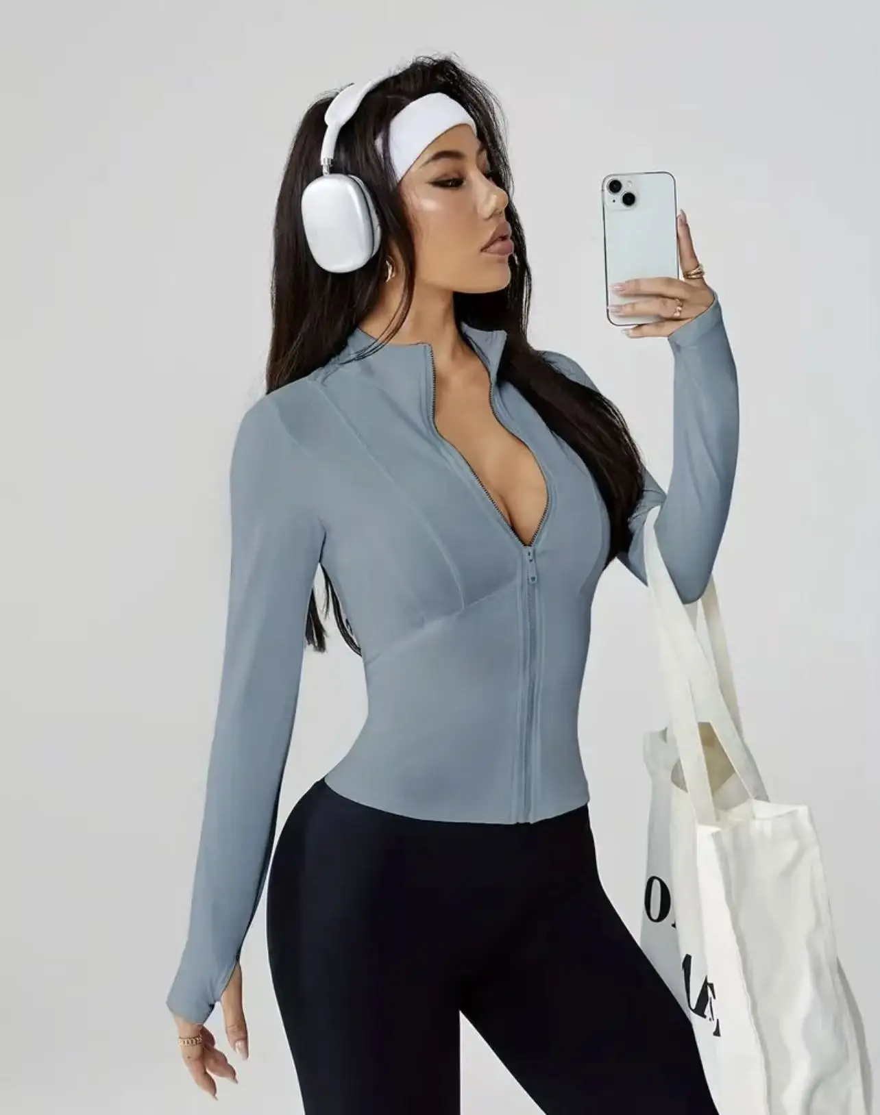 

Women's Solid Color Front Zipper Slim Fit Jacket Long Sleeve Simple Casual Jacket Top