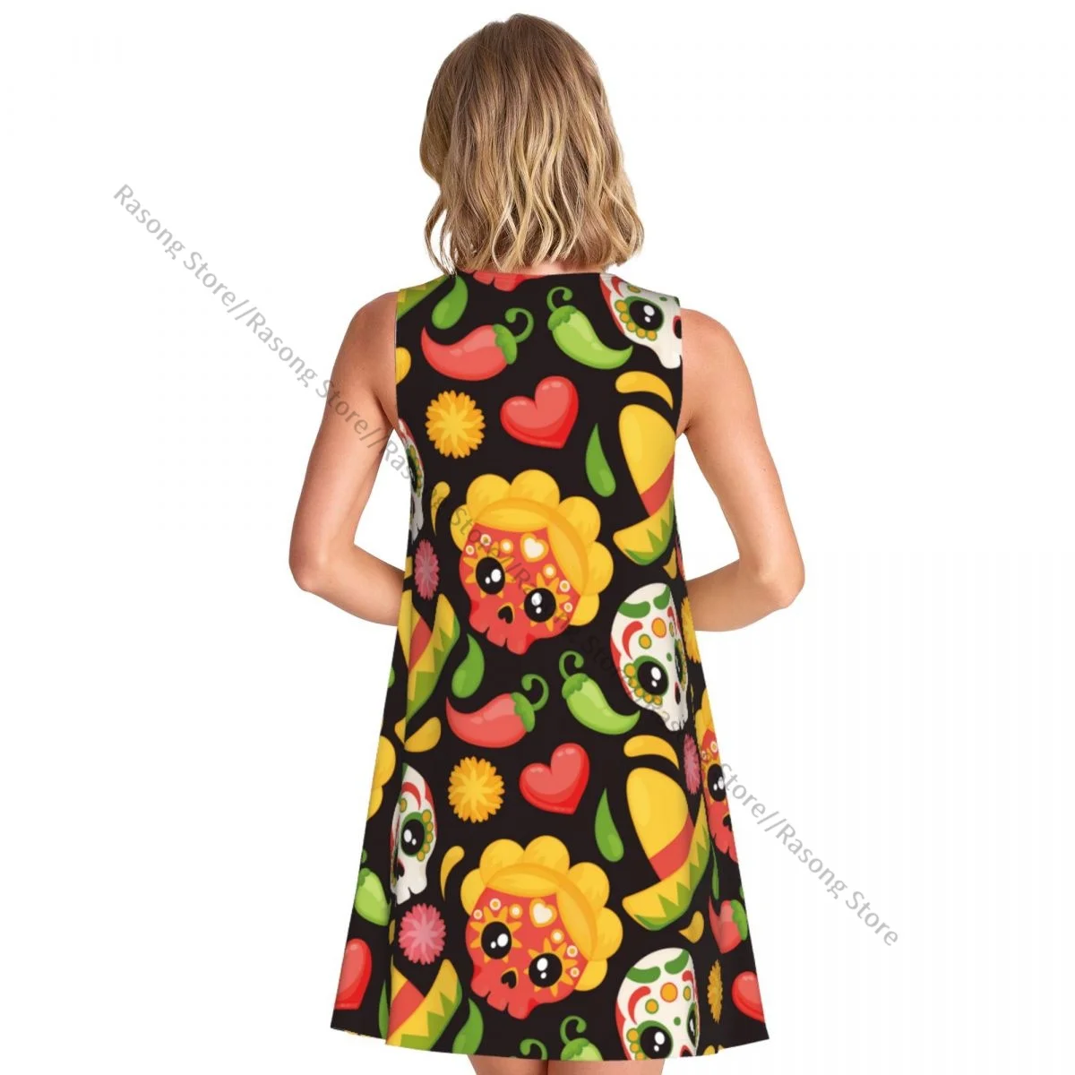 ชุดสตรีเม็กซิโกหมวก Skulls องค์ประกอบฤดูร้อน Casual T เสื้อชายหาด COVER UP ชุดถัง