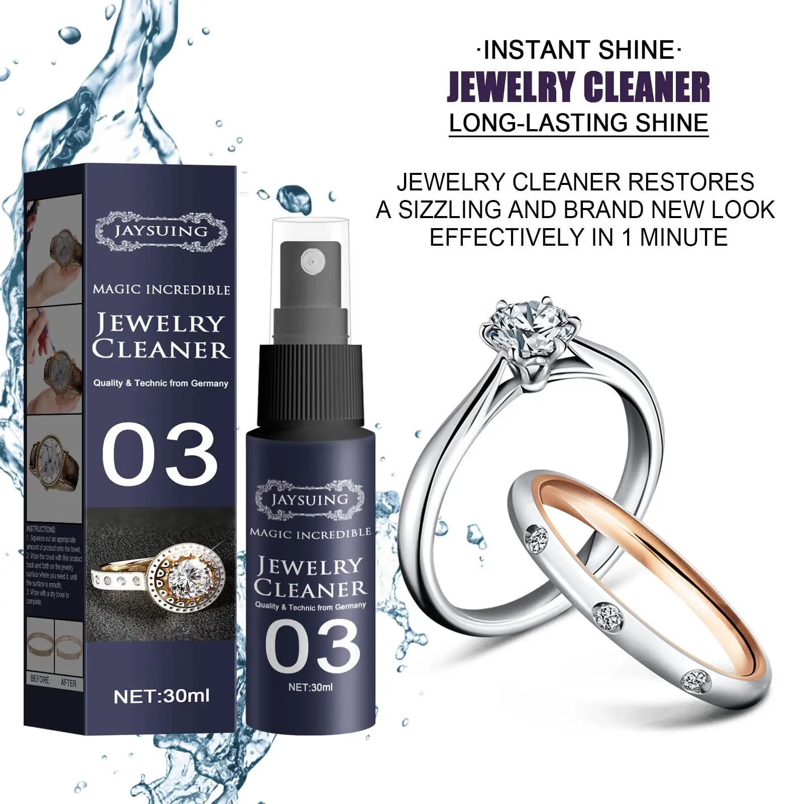 Jewelry Cleaner Cleaning Solution Tarnish Remover Stain-free Smooth Diamonds Gold Jewelry Clean Liquid Polishing Spray Kits