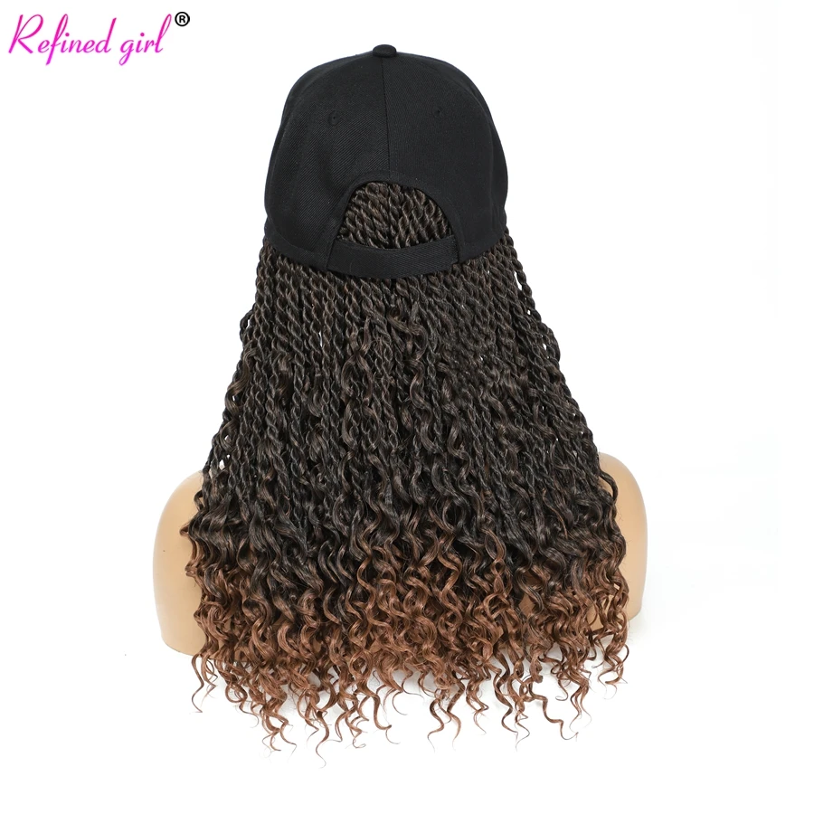 Gorra de béisbol trenzada para mujeres y niñas, peluca trenzada ombré senegalés, sombrero negro con extensión de cabello adjunta, color blanco y negro