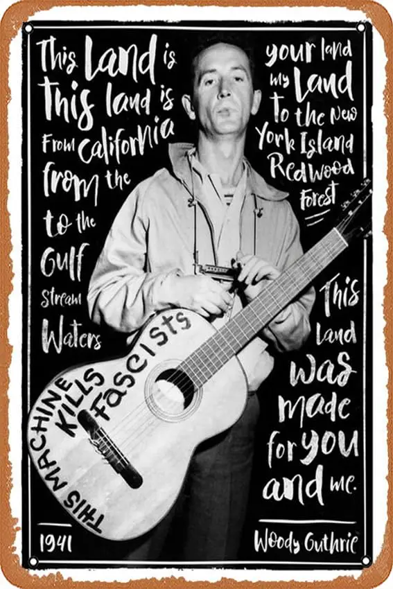 muecddoa Woody Guthrie - This Land is Your Land Poster 12; X 8; Vintage Metal Tin Sign Home Decor Garage Man Cave Wall Art