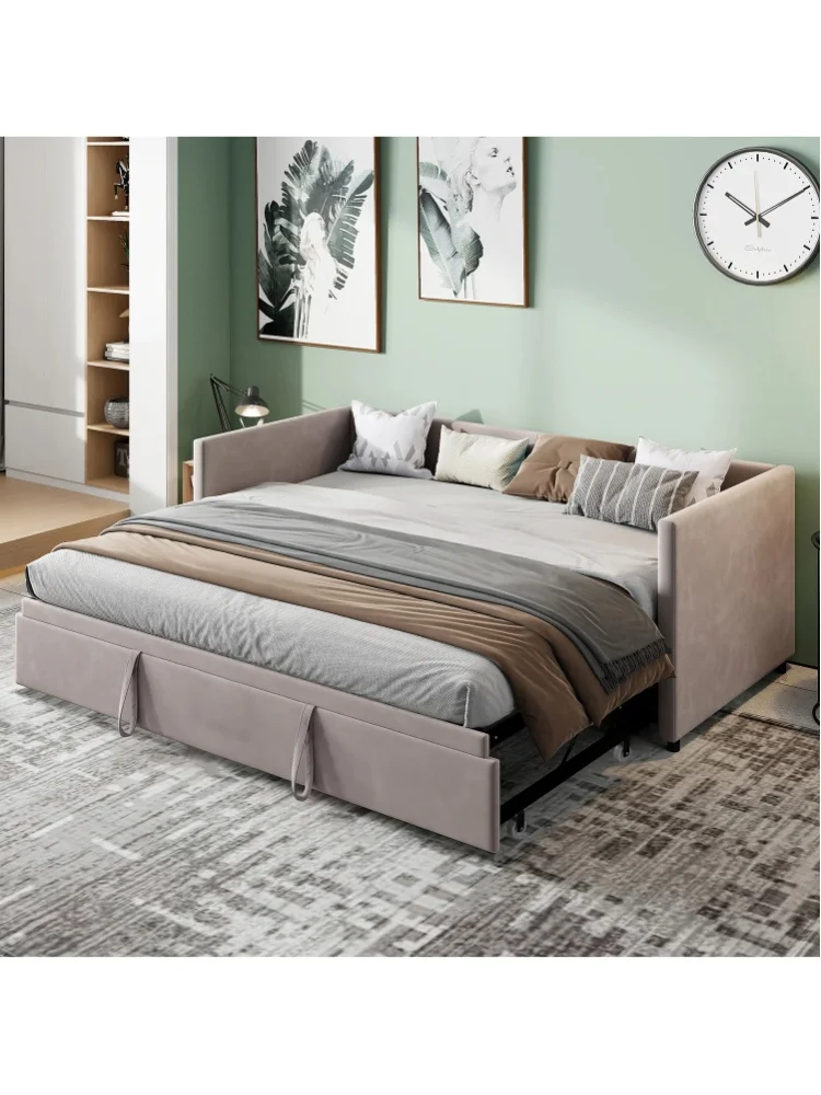 Anajqaqia Polstersofa-Bett, 90×200cm bis 180×200cm, 3-in-1 Multifunktionales Ausziehsofa-Bett, mit Massivholz-Lattenrost und Rollen-Ausziehmechanismus, Ideal für Wohnzimmer und Schlafzimmer