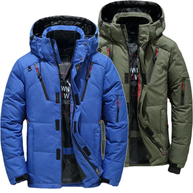 Short Men\'s Thickened Jackets Fashion Hooded Windproof Warm Casual Parkas Outdoor Sports Loose Multiple pockets cozy Solid Coats