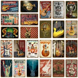 Music Guitar Jam Pop Metal Sign Bar Wall Decoration Vintage Metal Signs Home Decor Rock Roll Fender Painting Plaque