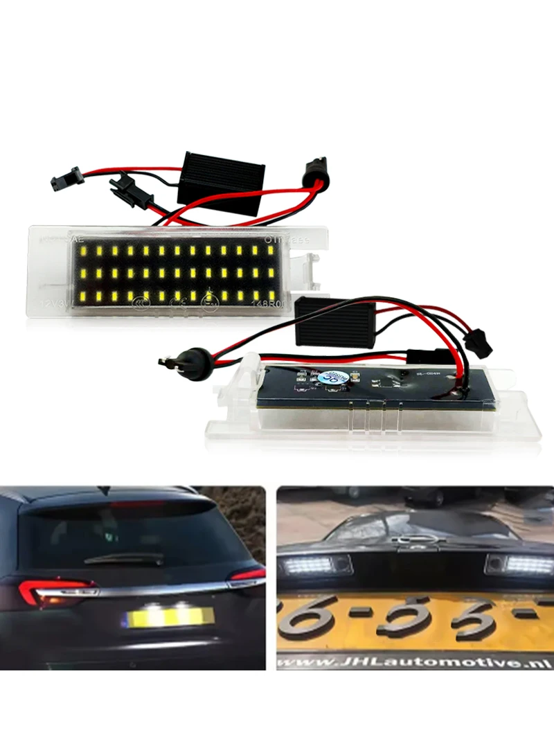 Éclairage de plaque d'immatriculation LED, 2 pièces, pour Opel Astra K J H Corsa D E C Meriva A B Vectra C Zafira B Insignia Adam ou Vauxhal blanc
