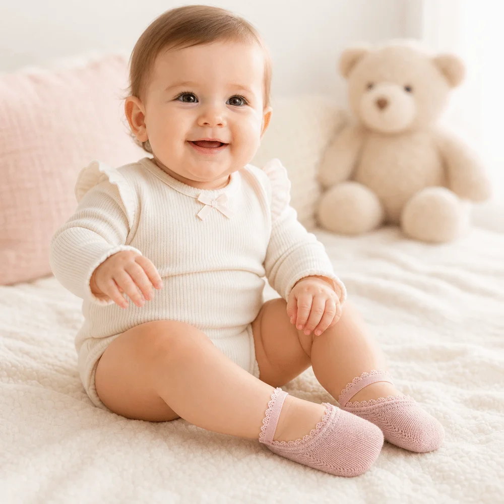 Adorable Solid Color Infant Lace Socks Rubber Soles Soft Cotton Newborn Socks Solid Anti-slip Socks For Newborns