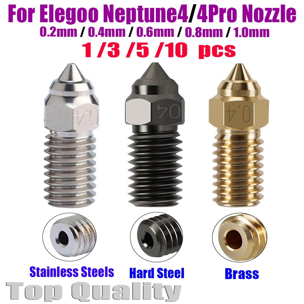 

For ELEGOO Neptune 4 Nozzle Brass Stainles Steel Hardened High Speed Nozzles For Elegoo Neptune 4 pro Nozzle 0.2 0.4 0.6 0.8mm