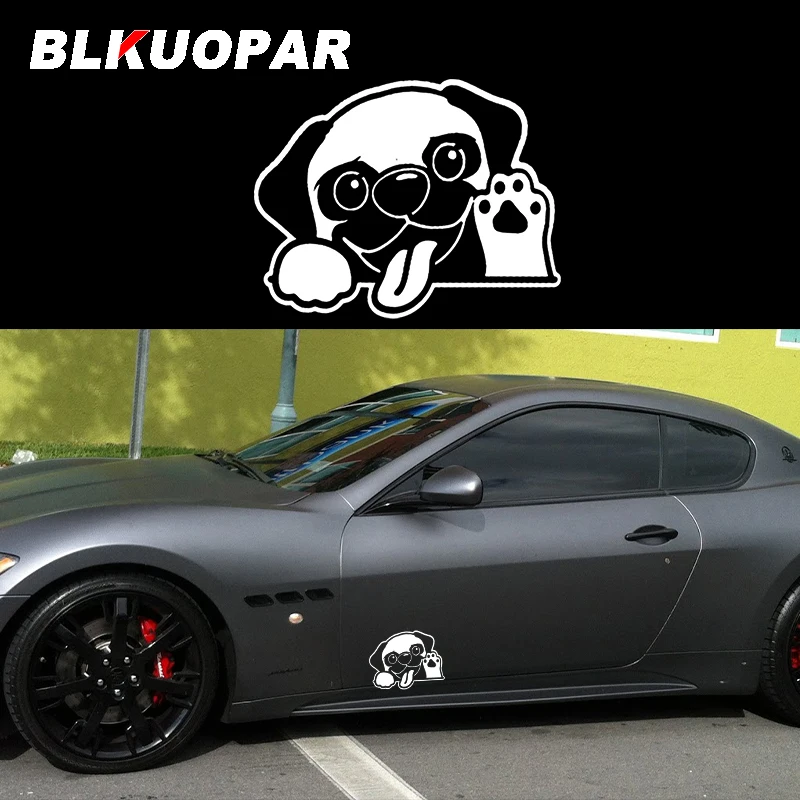 BLKUOPAR Pug Animal Dog Waved And Extended Its Tongue To Greet Cute Silhouette Car Stickers Personality Waterproof Car Styling
