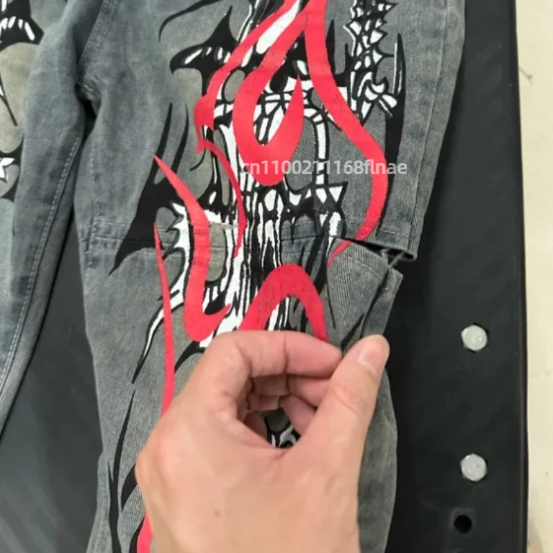 European and American Street Dance Pants, Personalized Street Fashion, Washed Retro Loose Jeans, High Waisted Wide Leg Pants