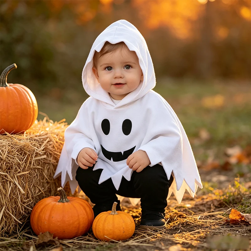 Infant Halloween Ghost Cosplay Costume Baby Hooded Cape Poncho Cloak for Kids Party Dress Up Wear image 2