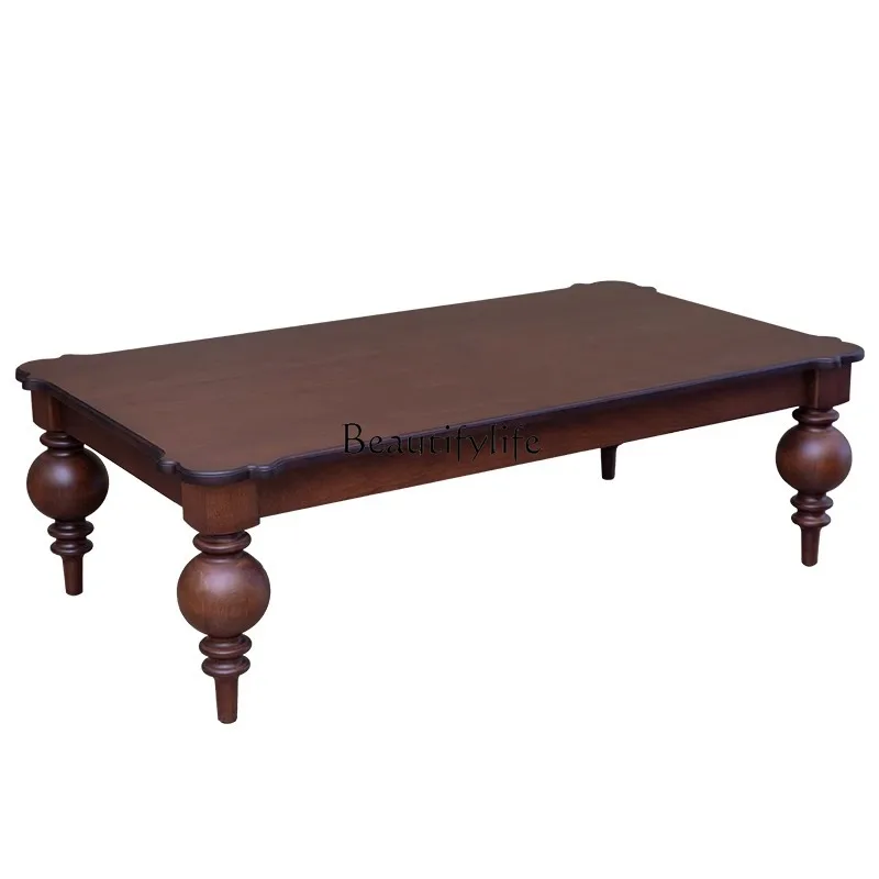 

Solid wood coffee table retro medieval cherry wood living room simple rectangular table