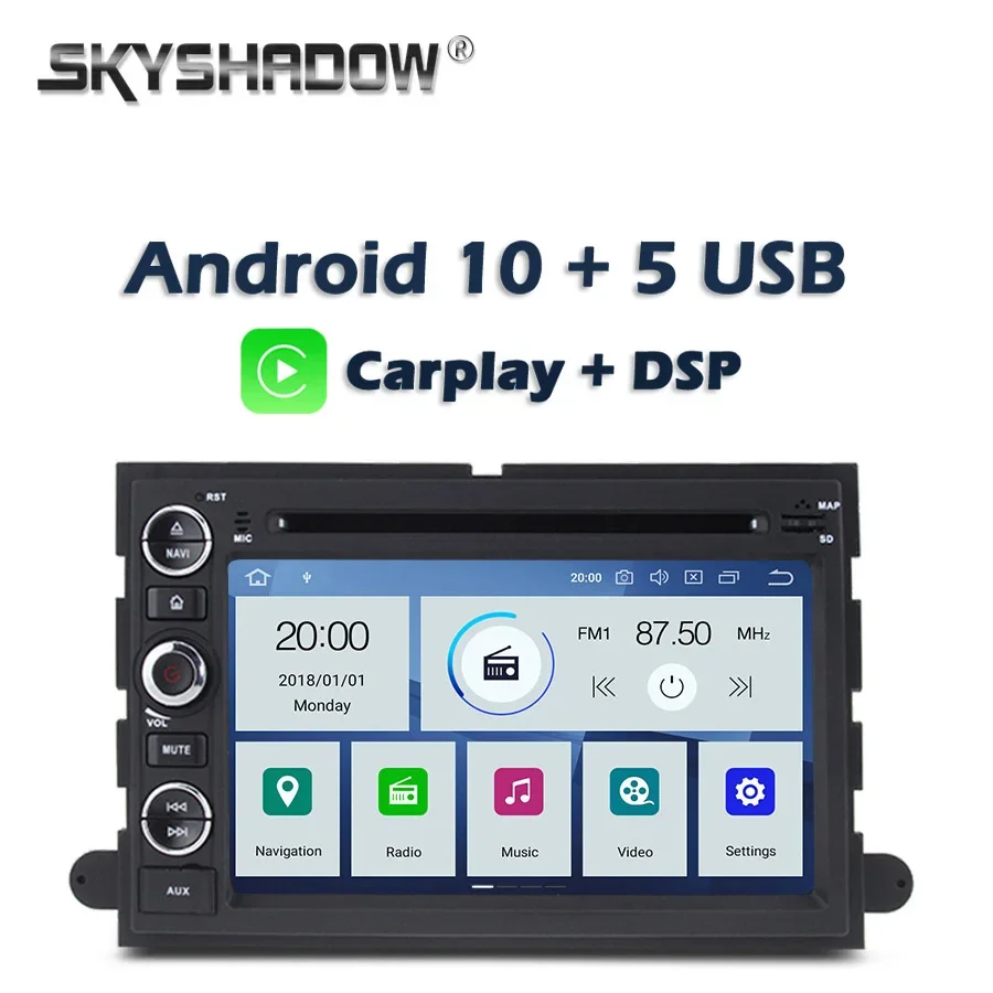 Carplay DSP IPS PX6 Android 10.0 4G +64G Car DVD Player GPS Map WIFI RDS Radio Bluetooth 5.0 For Ford Fusion Explorer F150 Edge