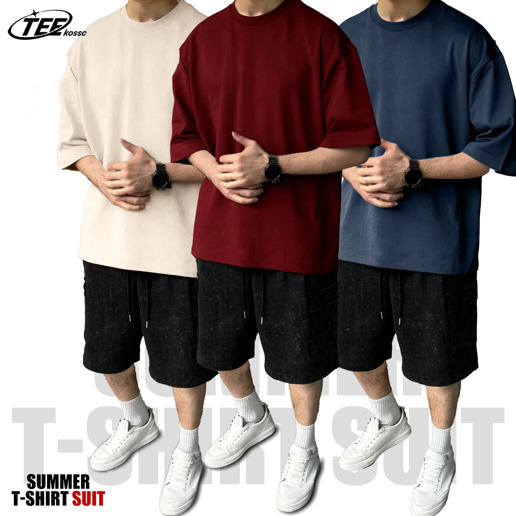 

Комплект из 20-цветных хлопковых шорт и футболок с эффектом Snow Wash: универсальная летняя модная одежда, повседневные однотонные футболки, винтажные брюки унисекс с карманами