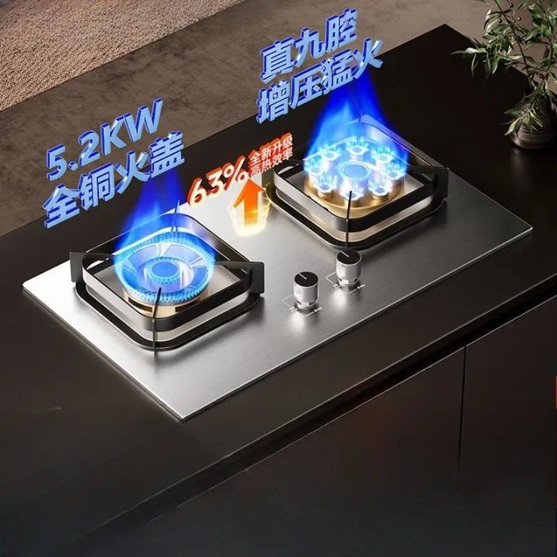 

Газовая плита высокой мощности 5,2 кВт с двойной горелкой из нержавеющей стали, кухонная плита из закаленного стекла для домашнего использования