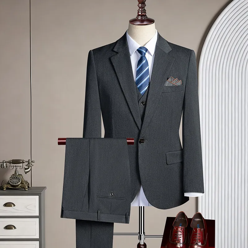 High-end Men's Fashionable and Stylish Casual New Wool Suit - Three-piece Set with One-button Fastening, High-quality Suit Set