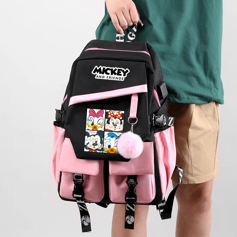 Mochila de Mickey Mouse de Anime, mochila para estudiantes y niñas, Mochilas escolares para adolescentes, mochila escolar de dibujos animados de ocio para mujeres, bolsas de Pato Donald