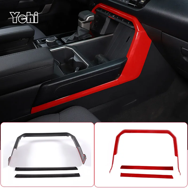 

For Toyota Tundra Sequoia 2022-2023 ABS Carbon fiber Red Car Central Control Gear Shift Side Cover Trim Stickers Car Accessories