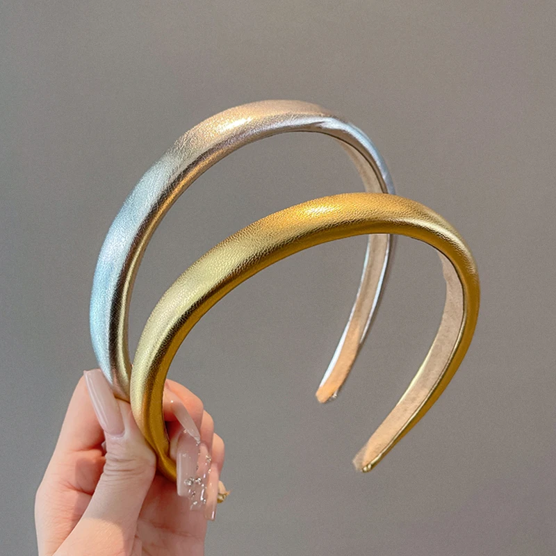 Neues modisches Haarband in Gold, Silber und Pink für Damen, Mädchen und Kinder 2026, aus PU-Leder, einfarbig, Haarreif, Haaraccessoires, Partykleidung – Detail 1