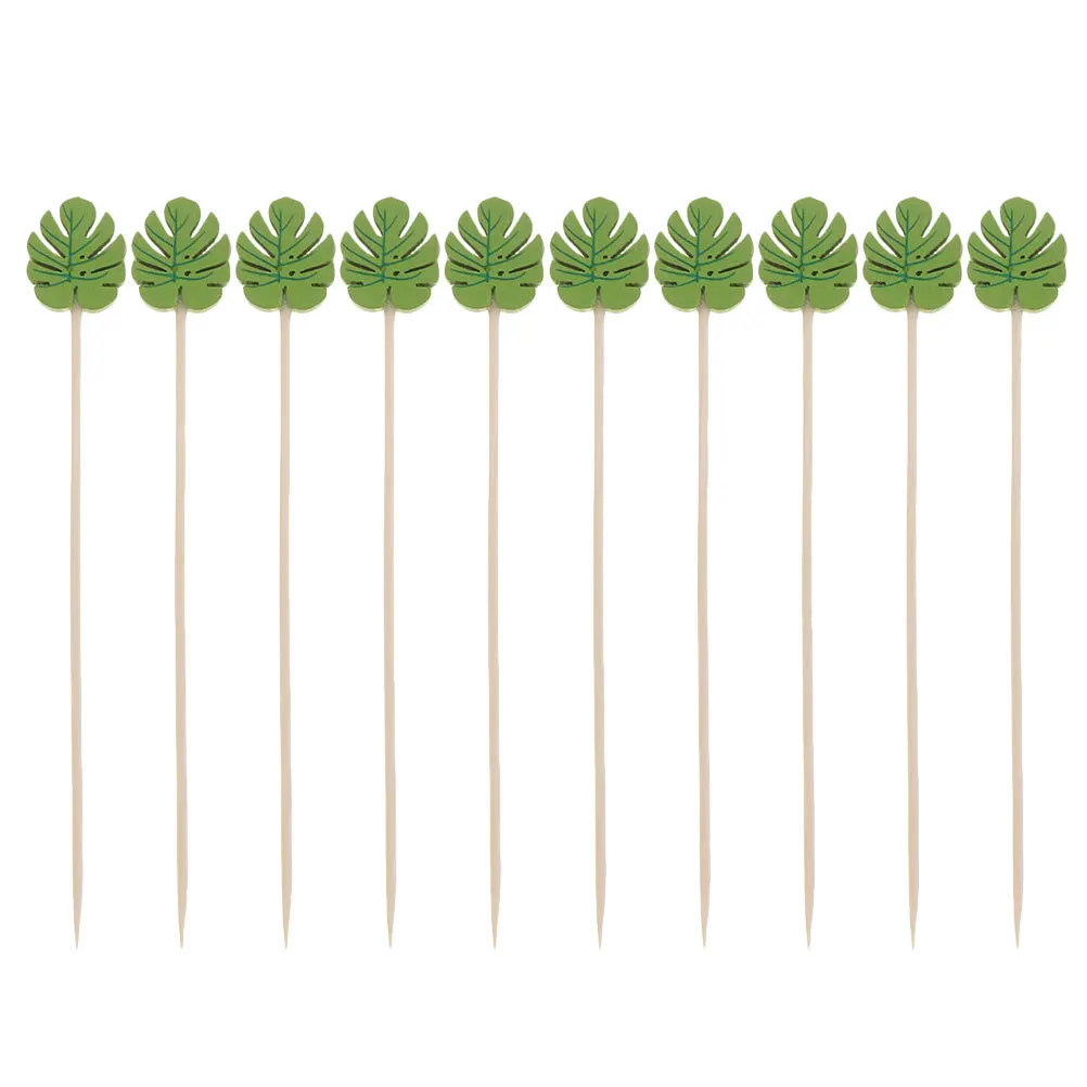 

200Pcs Leaf Design Bamboo Fruit Picks Creative Disposable Food Sticks for Drink Dessert Appetizer Party Cocktails