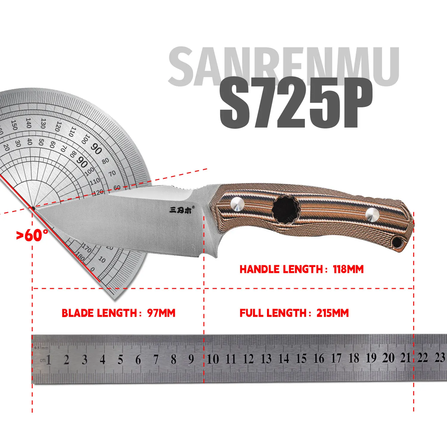 Sanrenmu S725P Fixed Blade Knife 14C28N With Sheath Outdoor Camping Survival Hunting Edc Cutter Tool Knife