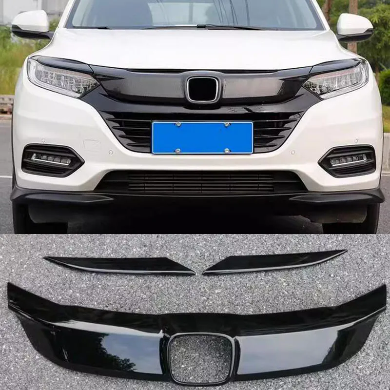 3pcs Glossy Black Front Bumper Grille decorative strip For Honda VEZEL HRV HR-V 2019 2020 2021