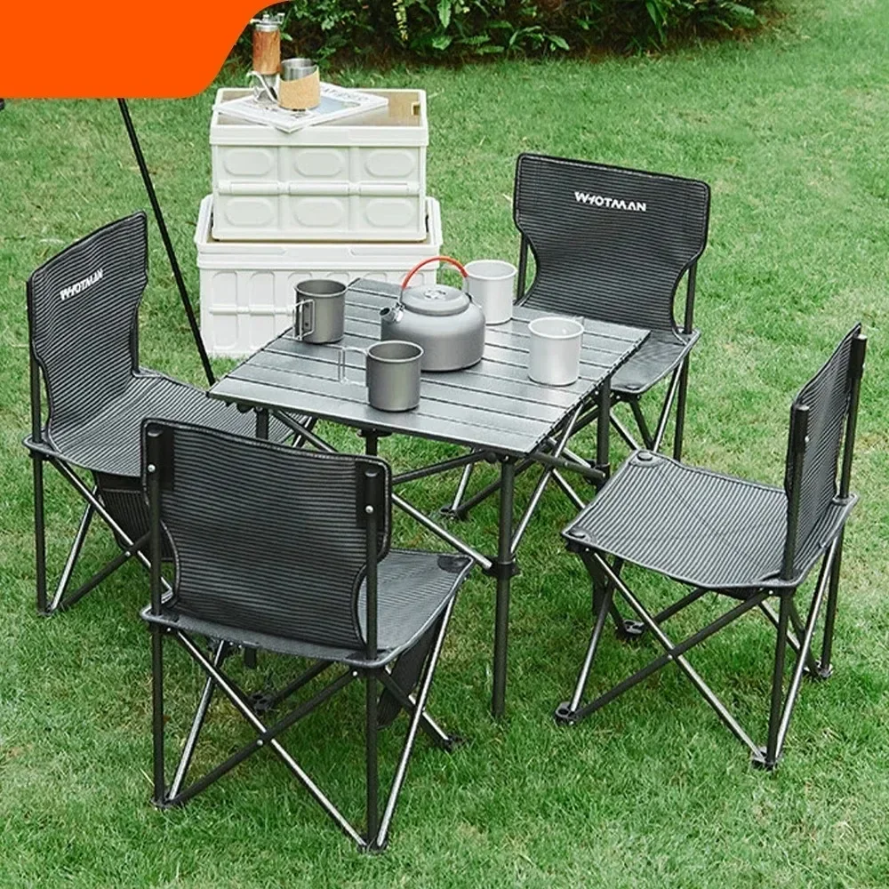 Portable Camping Table with Four Folding Chairs Set Sets Outdoor Garden Picnic Table Chair Waterproof Ultra-light Folding Desk