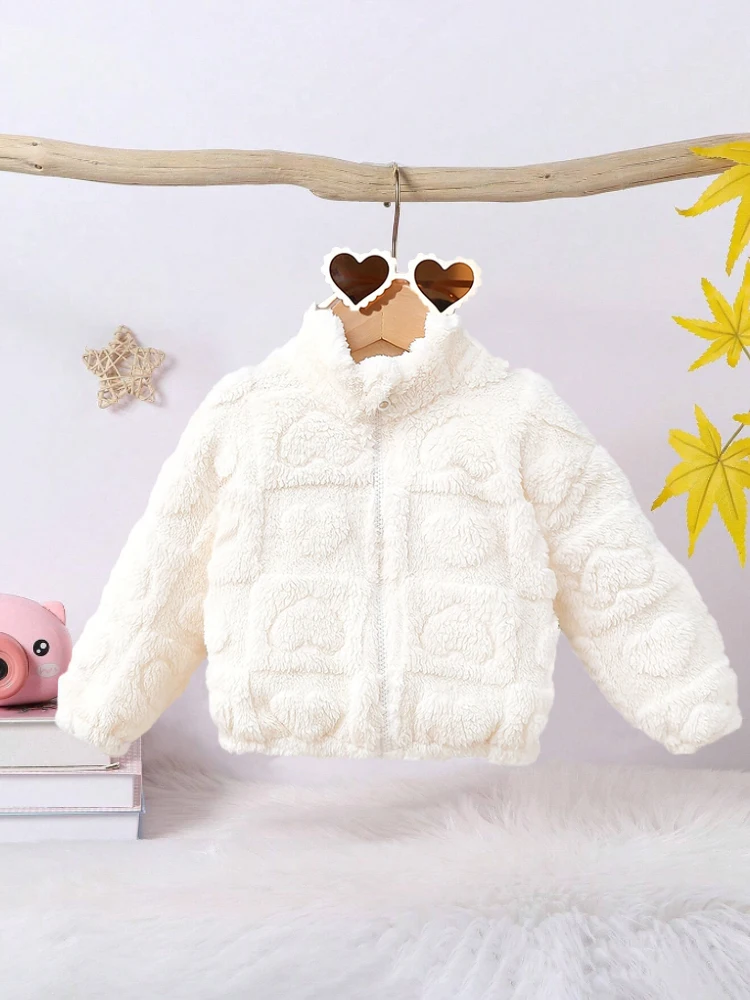 Autumn and winter baby girl\'s thick fleece warm high neck love jacket, casual and comfortable Child Accessories