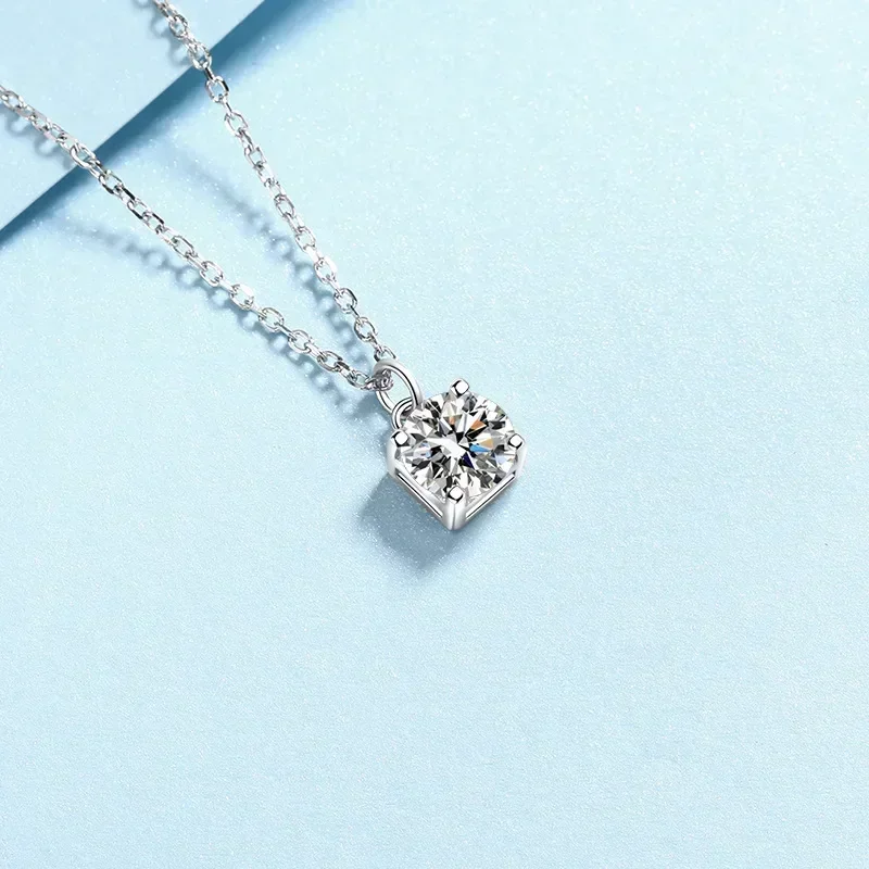 

Classic Square 1CT Moissanite Diamond Pendant Shiny Necklace for Women, Platinum PT950 Wedding Sparkly Chain Fine Jewelry
