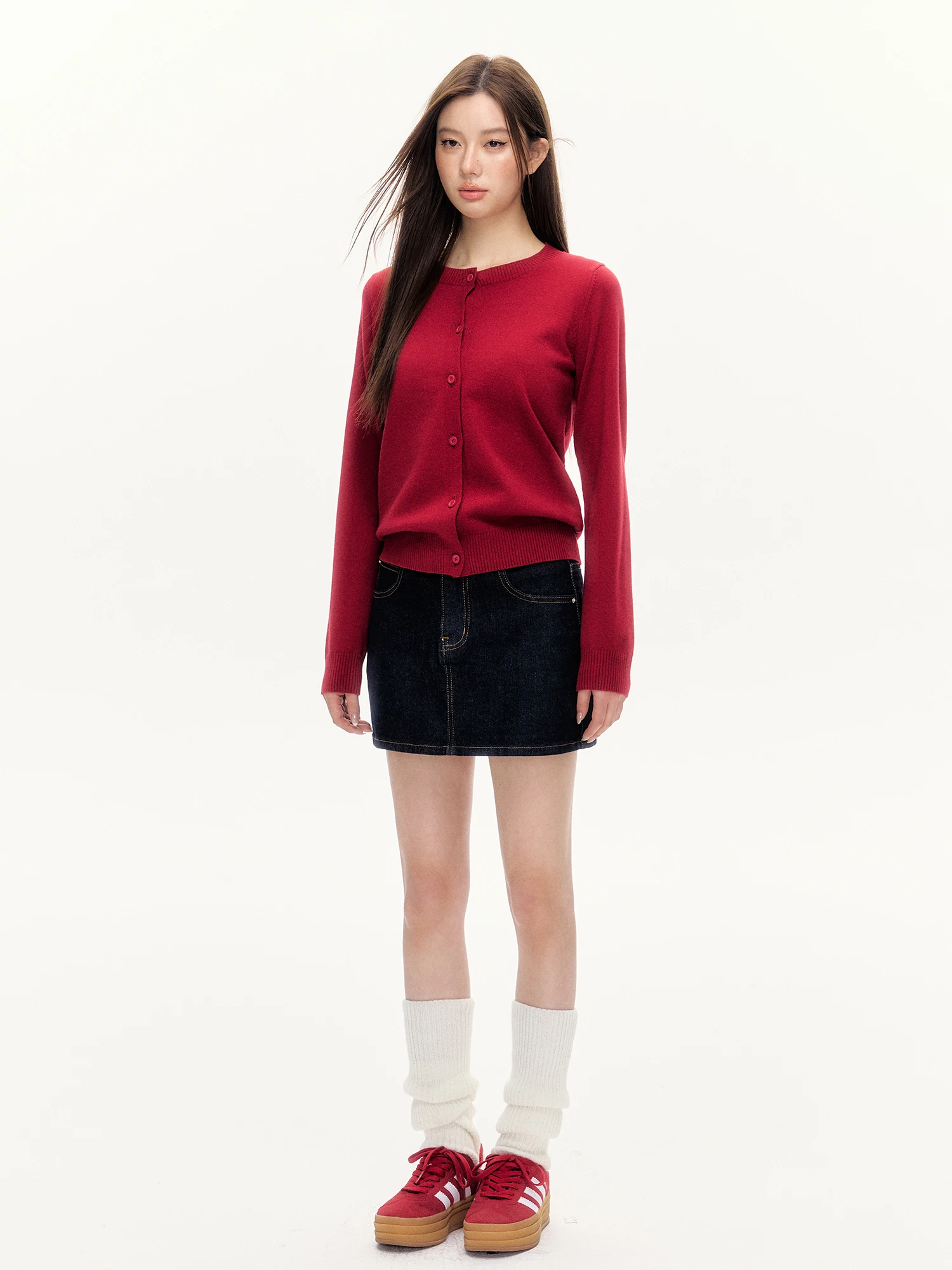 Red Knitted Open Cardigan Sweater Women's Loose Outerwear Spring 2025 American Retro Sle 0PASSION Commute Faion
