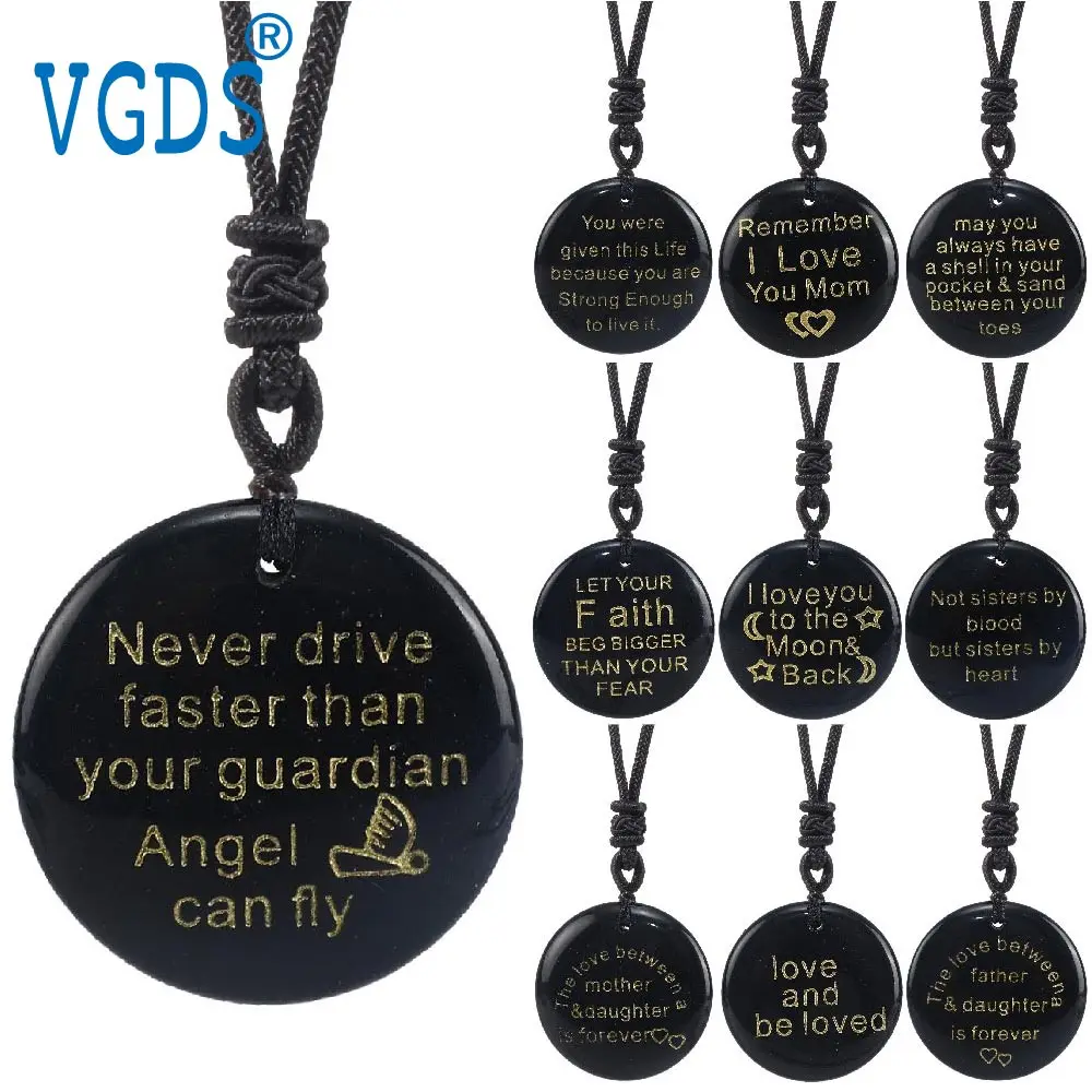 VGDS Inspirations Encouragement Phrase Gift For Friend Family Natural Obsidian Motivational Quotes Text Jewelry Necklace Pendant