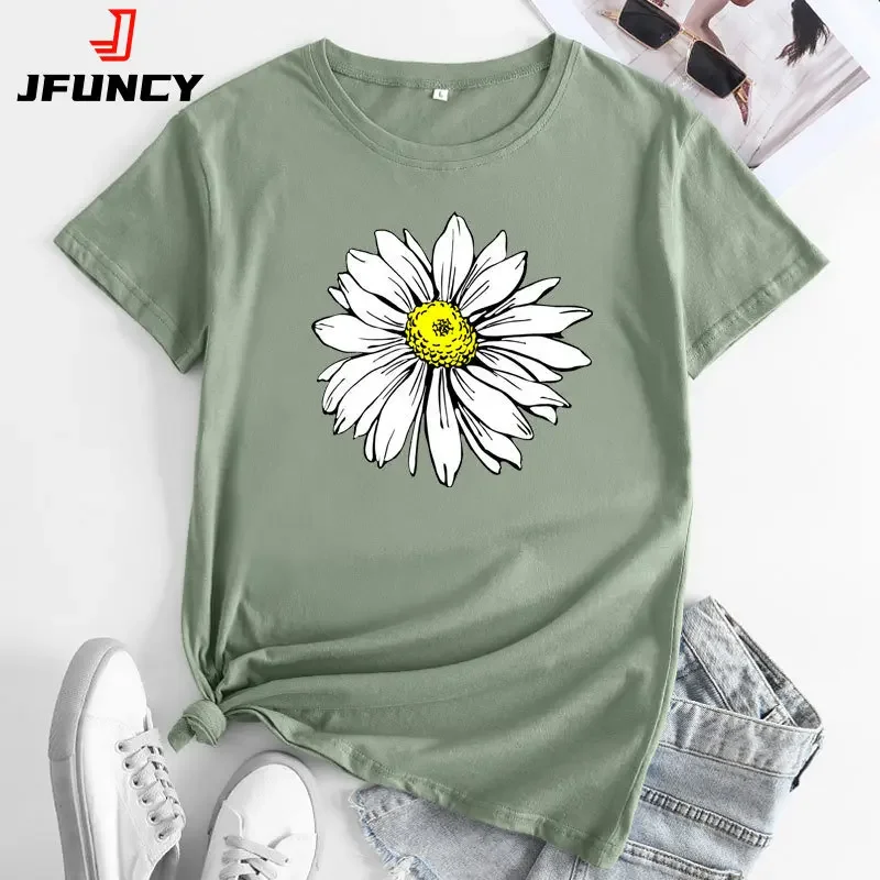 Jfunny เสื้อยืดสตรีขนาดใหญ่แขนสั้นของผู้หญิงเสื้อยืดแฟชั่นกราฟิกสำหรับฤดูร้อน2024