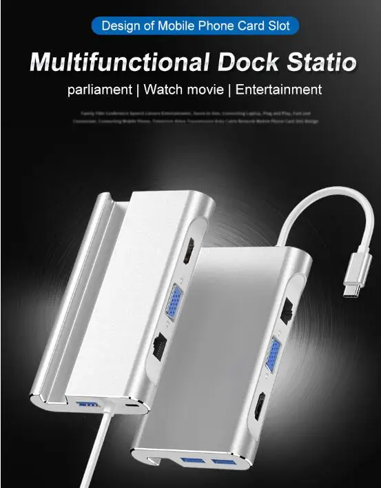 7in1 Type-C Docking Station Type C to HDMI / VGA Hub Docking Station Multifunction Hub usb Hub