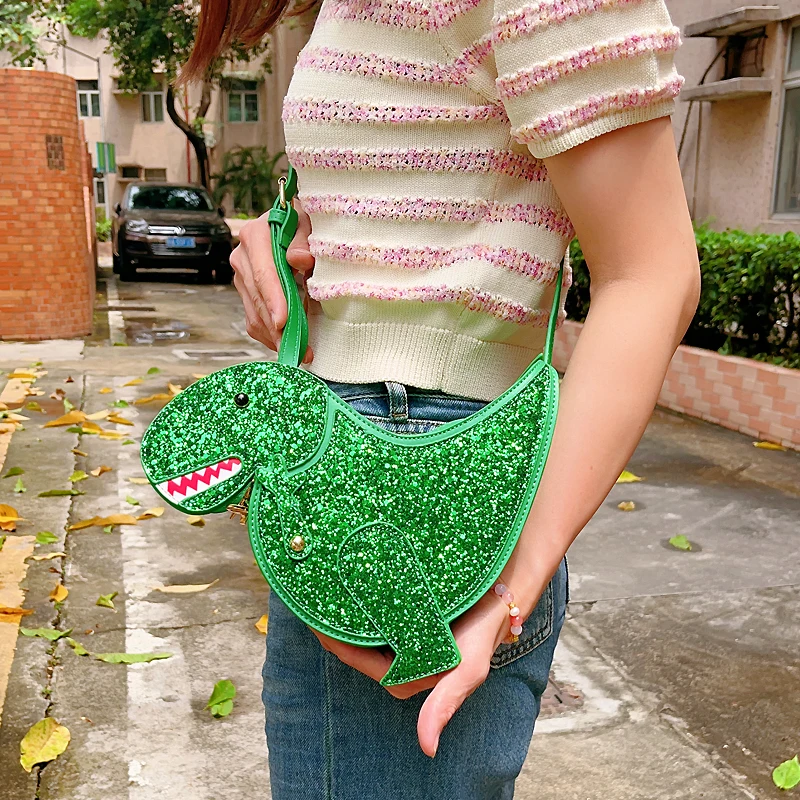 Imagem -03 - Bonito Dinosaur Cartoon Design Mulheres Bolsa e Bolsa para Meninas Novidade Crossbody Bolsa Lantejoula Mini Shoulder Bolsa Party Clutch Presentes