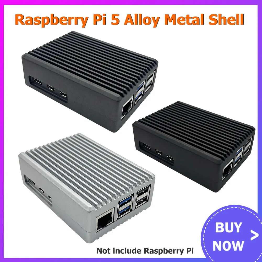 Raspberry Pi 5 Aluminum Case Passive Cooling Armored Metal Shell Black Silver Grey Case Optional for RPI5 Pi5