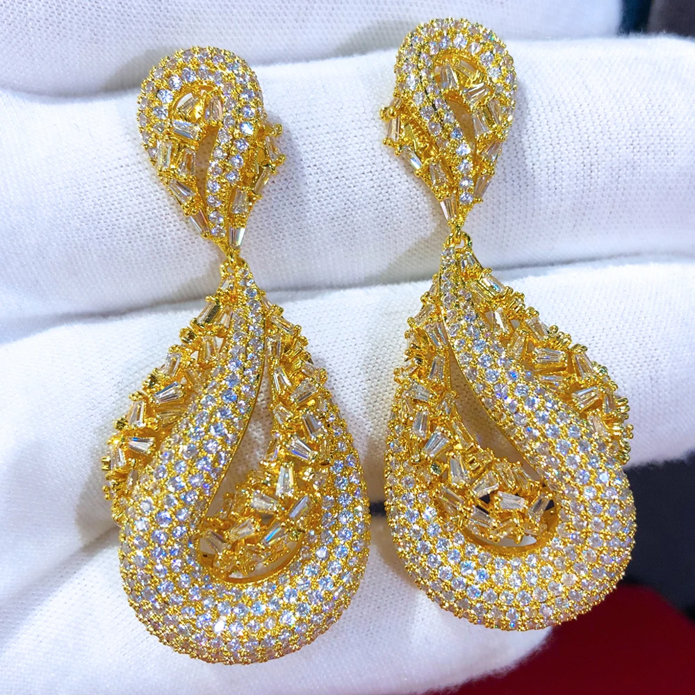 

Missvikki New Lucky Cross Charms Long Statement Dangle Earrings for Women Bridal Wedding Fashion Cubic Zircon Bohemia Jewelry