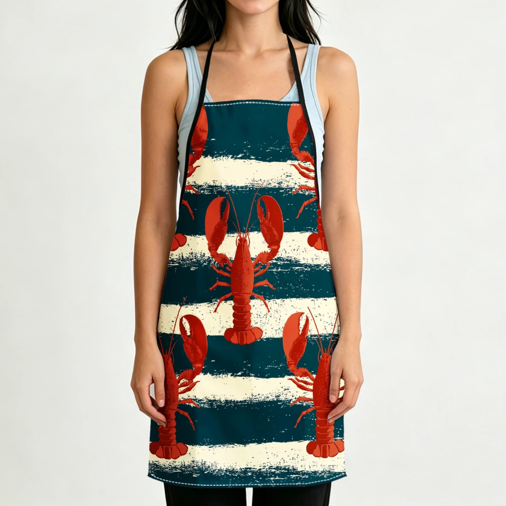 Red Lobster Stripe Pattern Kitchen Apron Cooking Apron Baking Accessories For Men Women
