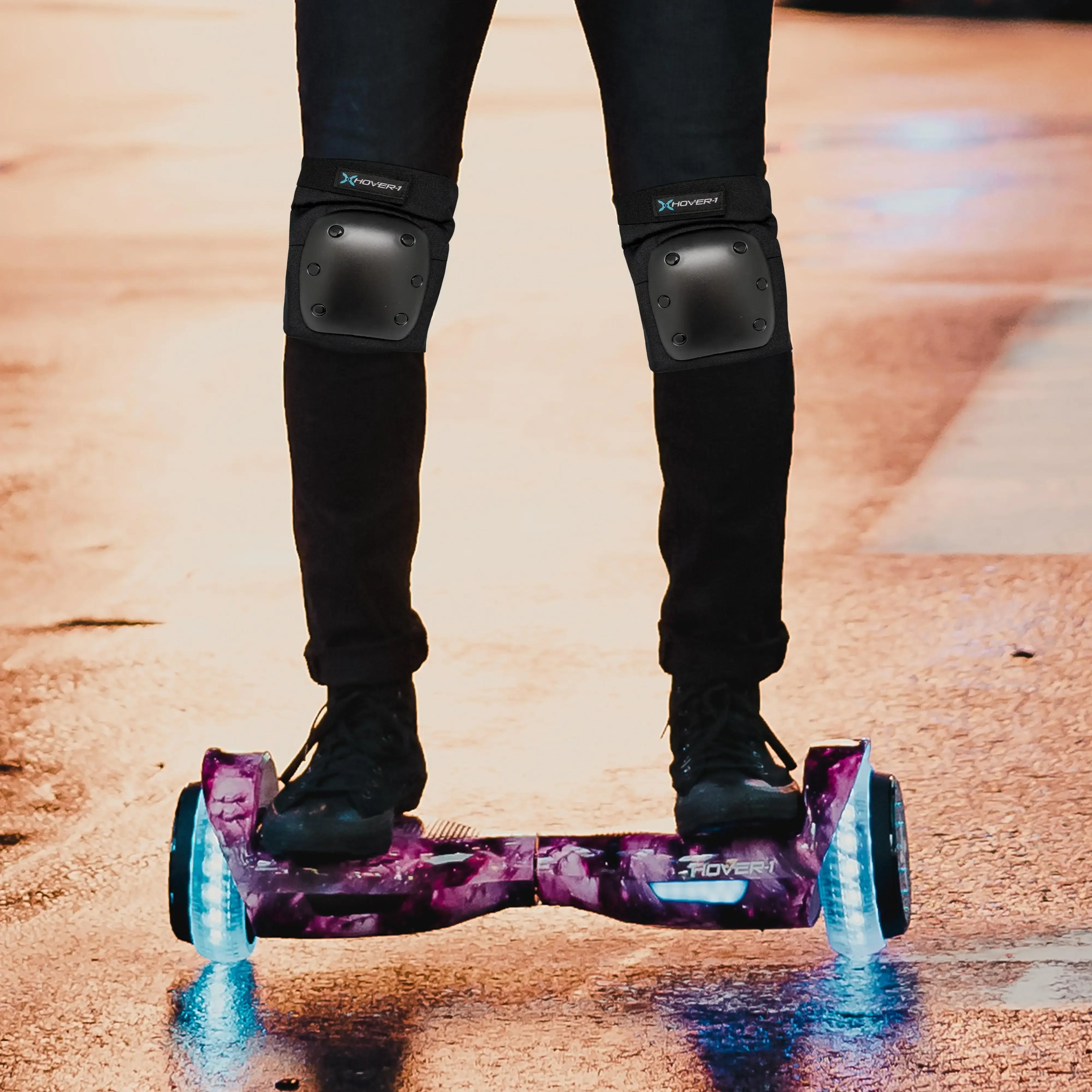 Черный комплект защитного снаряжения из 6 предметов с защитой от локтей/колен/на запястья, для безопасности езды на скутере, скейтборде и велосипеда