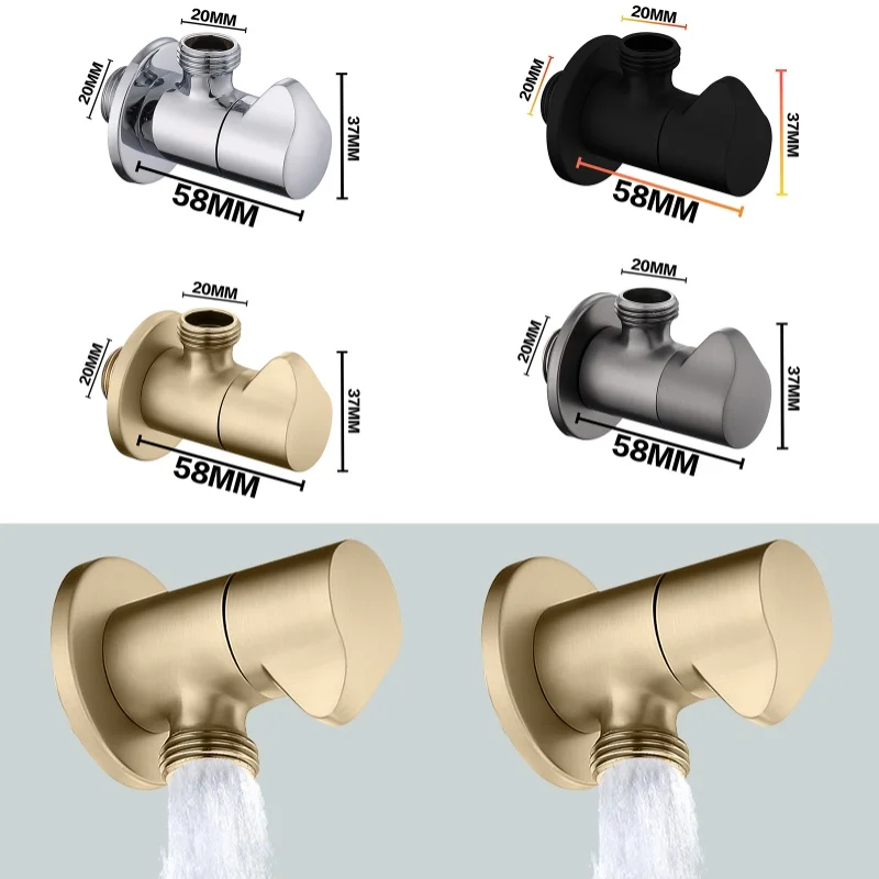 Brass Angle Valve Inlet Chrome Black Brushed  Gold G1/2 Single Double Outlet Water Stop Valve for Bathroom Toilet Kitchen
